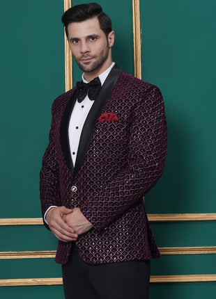 FAVOROSKI Wedding Sequence Blazer Suit for Men | Purple Coat for Men Blazer | Relaxed Fit Blazer for Men Wedding Party | Embroidered Velvet Blazer | Blazer Coat for Men Wedding Party 