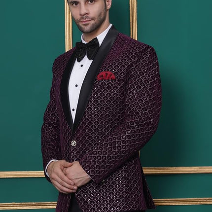 FAVOROSKI Wedding Sequence Blazer Suit for Men | Purple Coat for Men Blazer | Relaxed Fit Blazer for Men Wedding Party | Embroidered Velvet Blazer | Blazer Coat for Men Wedding Party 