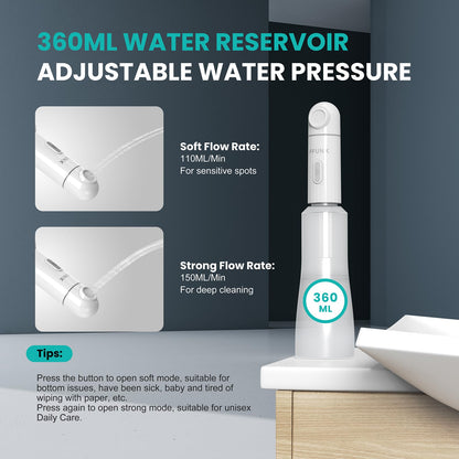 FFUNX Portable Bidet for Travel, Mini Foldable Handheld Personal Travel Bidet with 2 Pressure Options, IPX7 Waterproof Jet Spray Toilet 