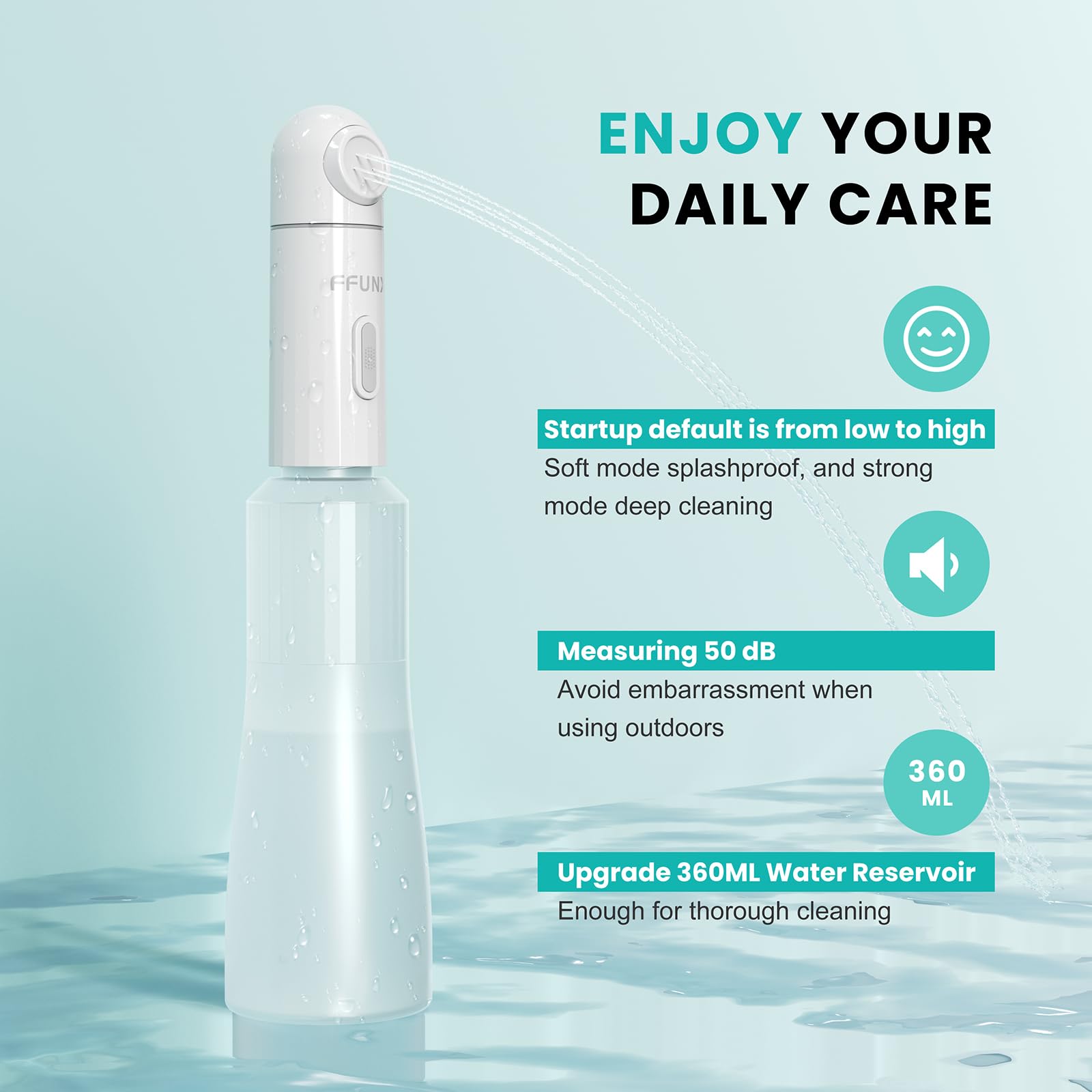 FFUNX Portable Bidet for Travel, Mini Foldable Handheld Personal Travel Bidet with 2 Pressure Options, IPX7 Waterproof Jet Spray Toilet 