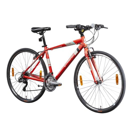 FIREFOX Rapide 700C 21 Gears Hybrid Bicycle for Mens | Red | Frame:18 Inches | 21 Speed | 98% Assembled Cycle 