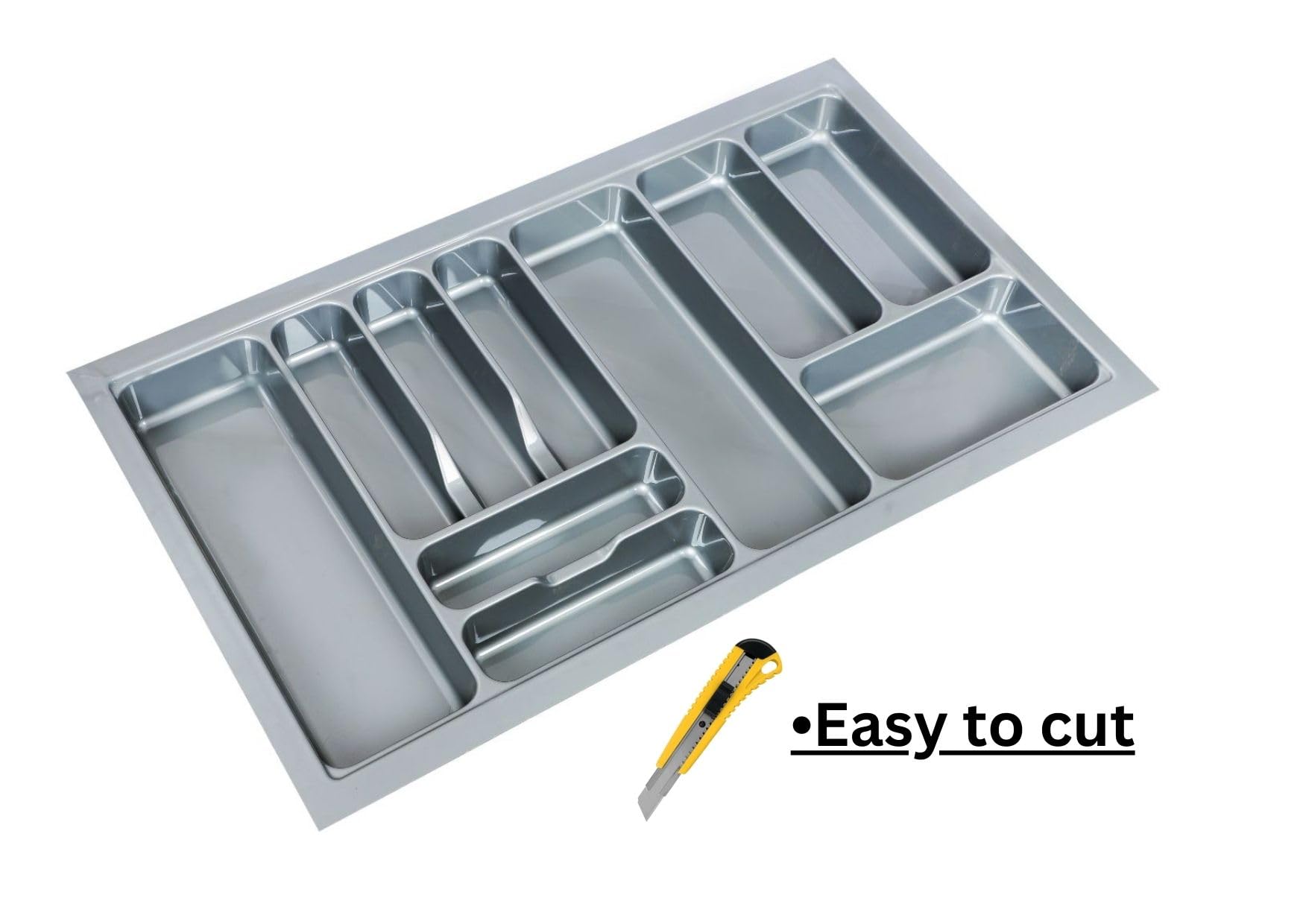 FIT N FORGET Heavy PVC Cutlery Tray, Modular Kitchen Basket Storage Organizer, Stylish Cosmetics Tray (32.5x19 Inch) - Polyvinyl Chloride, Grey 