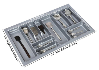 FIT N FORGET Heavy PVC Cutlery Tray, Modular Kitchen Basket Storage Organizer, Stylish Cosmetics Tray (32.5x19 Inch) - Polyvinyl Chloride, Grey 