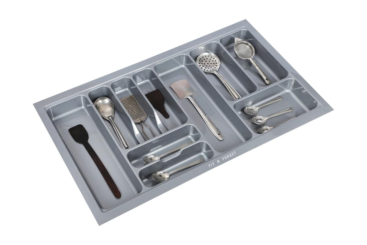 FIT N FORGET Heavy PVC Cutlery Tray, Modular Kitchen Basket Storage Organizer, Stylish Cosmetics Tray (32.5x19 Inch) - Polyvinyl Chloride, Grey 