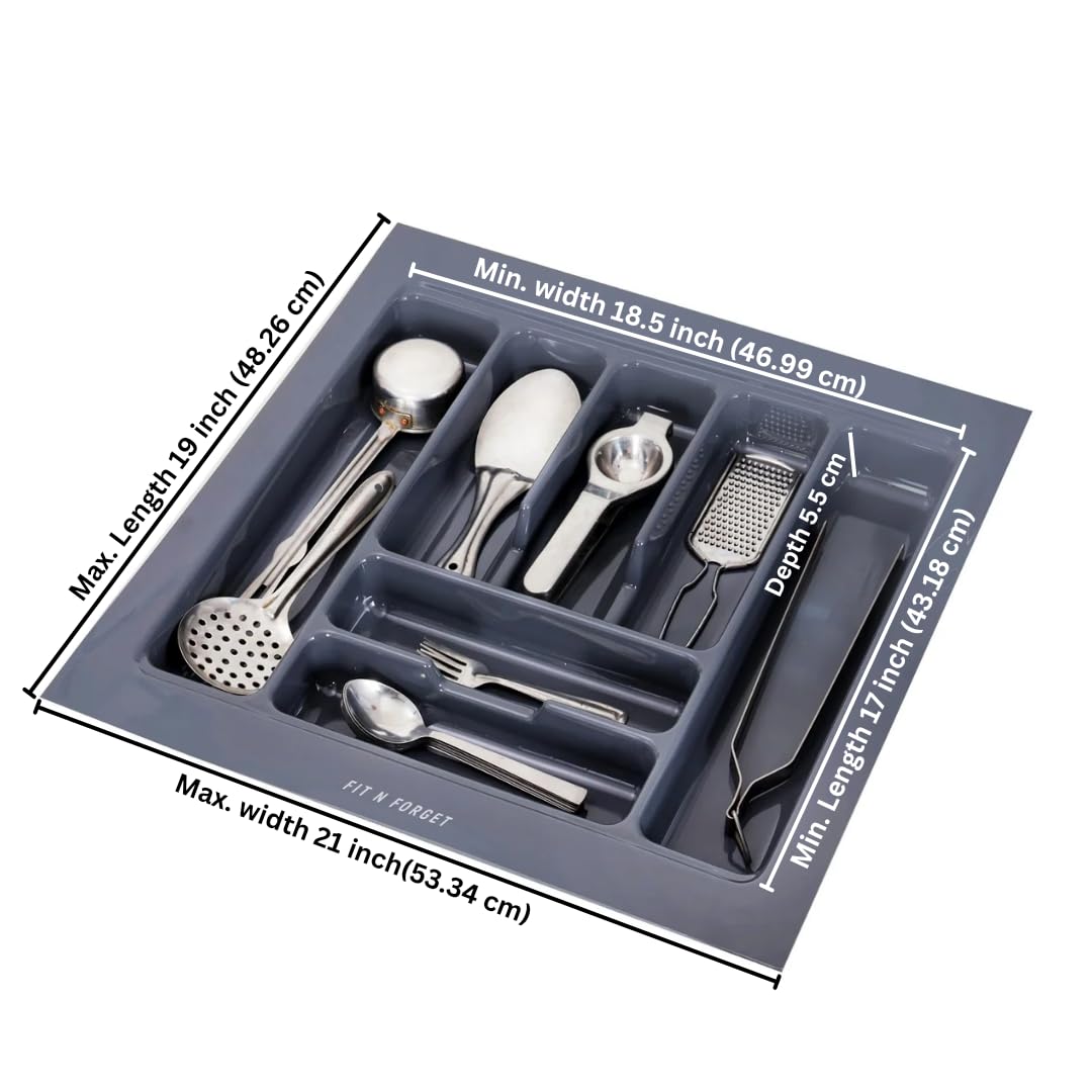 FIT N FORGET Polyvinyl Chloride Heavy Pvc Cutlery Tray,Modular Kitchen Basket Storage Organizer,Heavy Stylish Tray,Cutlery Tray For (21X19 Inchcosmetics, Grey) 