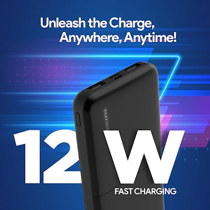 FLiX(Beetel) New Launch PowerXtreme 10,000mAh Slim Power Bank, USB C/Micro USB Input, Dual USB A Output, Compatible with iPhone 14 13 12 11 Samsung S22 S23 S21 Google Pixel 7 Oneplus (Black-P10) 