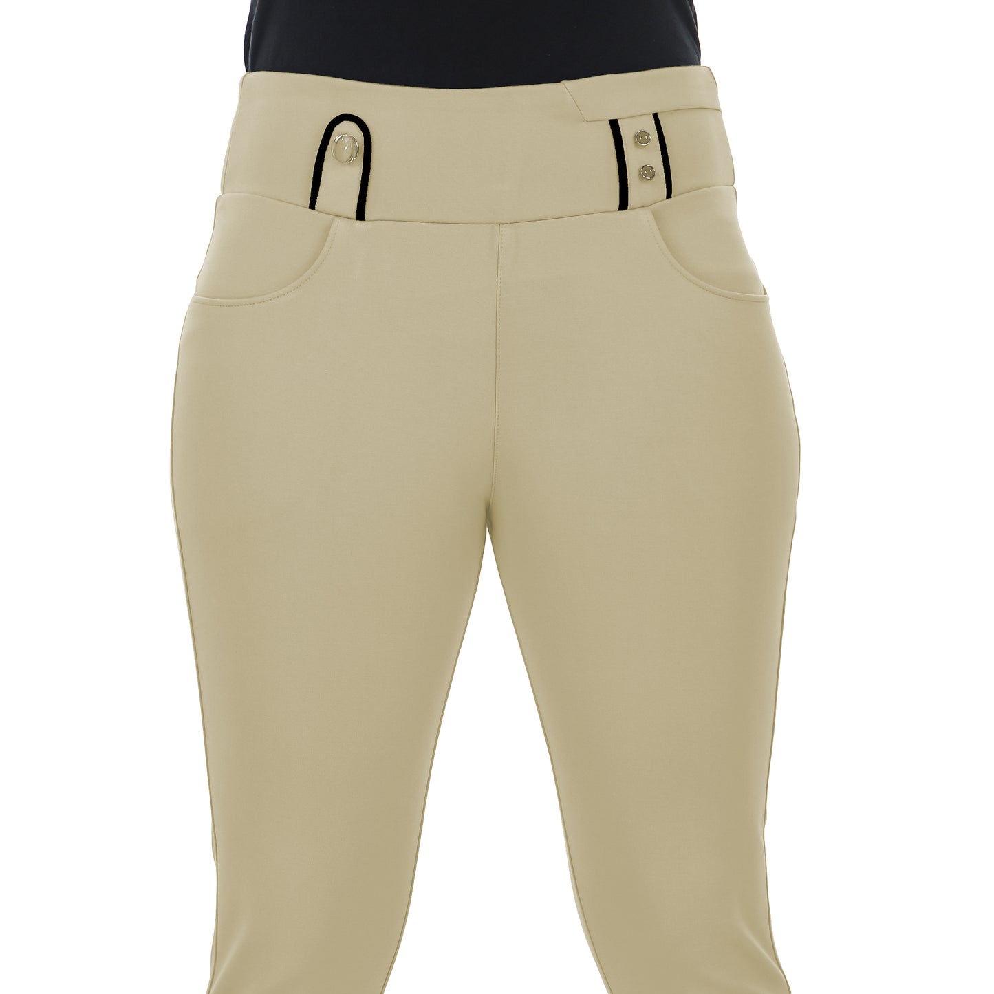 ComfortFit Women's Mid-Waist Jeggings with 2 Front Pockets -Ivory