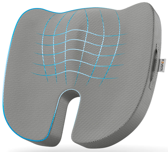 FOVERA Orthopedic Coccyx Cushion | 2 Years Warranty | Seat Cushion for Chair, Car Seat Cushions, Memory Foam Sitting Pillow for Tailbone, Sciatica & Back Pain Relief (L-Above 65kg Wt, Mesh Grey) 