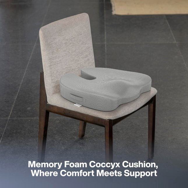 FOVERA Orthopedic Coccyx Cushion | 2 Years Warranty | Seat Cushion for Chair, Car Seat Cushions, Memory Foam Sitting Pillow for Tailbone, Sciatica & Back Pain Relief (L-Above 65kg Wt, Mesh Grey) 