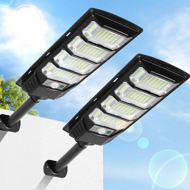 FOWSEEK Solar Lights Outdoor Waterproof, 2 Pack Solar Street Lights 12000 Lumen with Motion Sensor, Flood Security Light with Remote Control Dusk to Dawn Commercial Lighting for Yard Path 