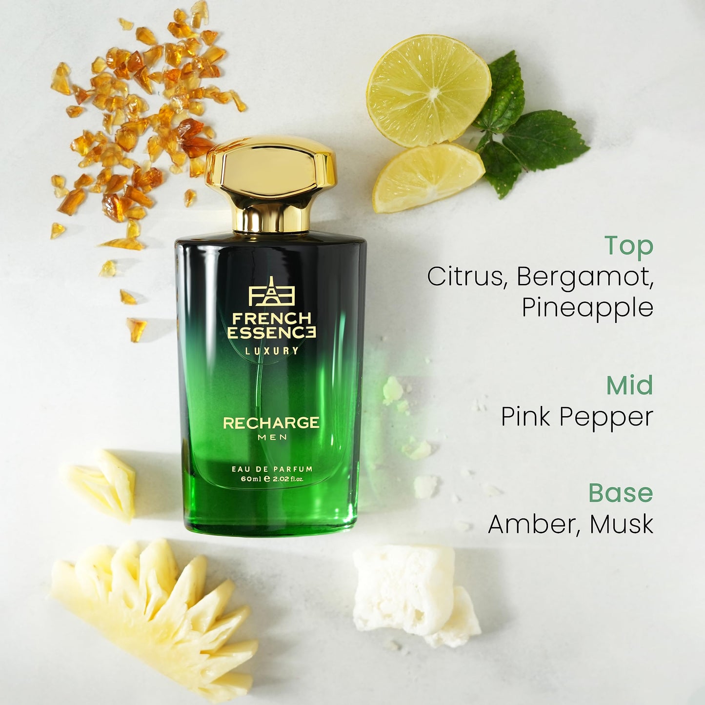 FRENCH ESSENCE Premium Aerosol Perfume For Men | Luxury Perfume | Eau De Parfum Set Long Lasting Smell, Gift Purpose, Fresh Scent (Recharge) 60 Ml Citrusy, Musk Edp 