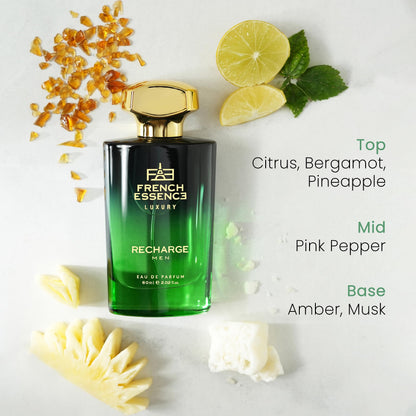 FRENCH ESSENCE Premium Aerosol Perfume For Men | Luxury Perfume | Eau De Parfum Set Long Lasting Smell, Gift Purpose, Fresh Scent (Recharge) 60 Ml Citrusy, Musk Edp 