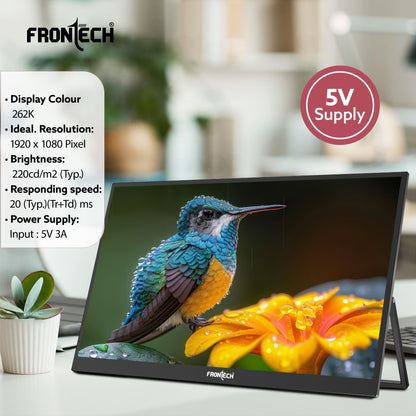 FRONTECH 15.6" Portable LED Monitor, Full HD IPS, Dual Type-C & Mini HDMI, Built-in Speakers, 180° Stand, Works with Laptop/PS5/Switch/Phone, 1-Year Warranty (MON-0023) 
