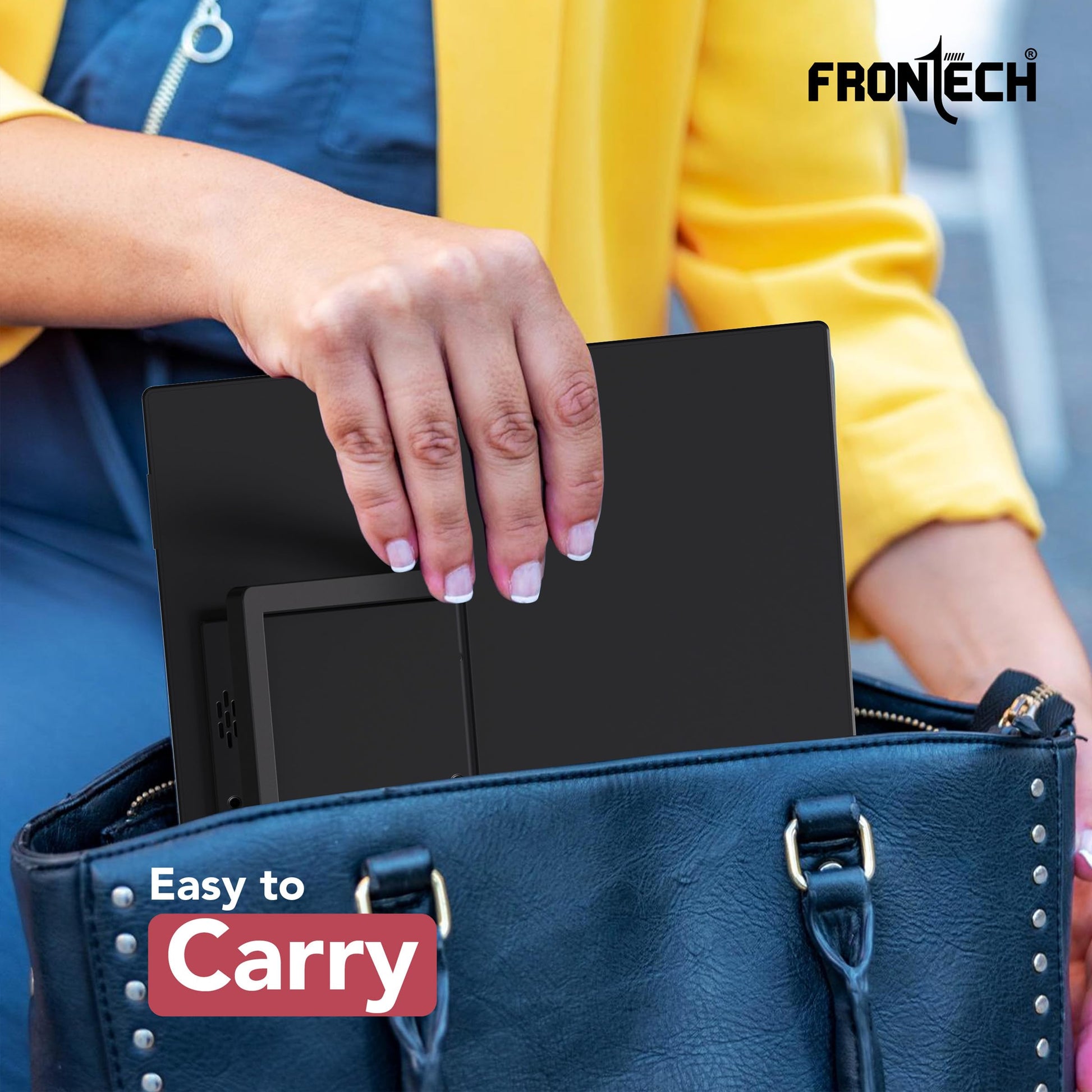 FRONTECH 15.6" Portable LED Monitor, Full HD IPS, Dual Type-C & Mini HDMI, Built-in Speakers, 180° Stand, Works with Laptop/PS5/Switch/Phone, 1-Year Warranty (MON-0023) 