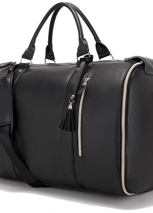 FUOCO Carry On Travel Bag, Large PU Leather Garment Duffle Bag for Women Men, Waterproof Convertible Garment Bags for Travel, 2 in 1 Hanging Suitcase Dress Suit Traveling Bag with 1 Year Warranty 