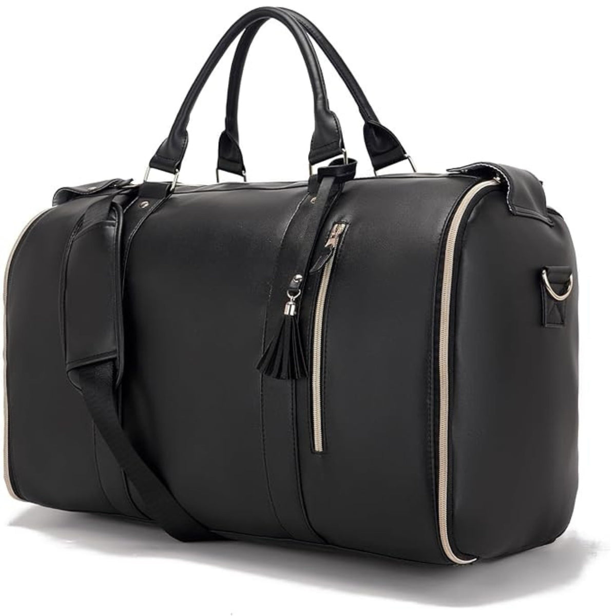 FUOCO Carry On Travel Bag, Large PU Leather Garment Duffle Bag for Women Men, Waterproof Convertible Garment Bags for Travel, 2 in 1 Hanging Suitcase Dress Suit Traveling Bag with 1 Year Warranty 
