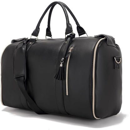 FUOCO Carry On Travel Bag, Large PU Leather Garment Duffle Bag for Women Men, Waterproof Convertible Garment Bags for Travel, 2 in 1 Hanging Suitcase Dress Suit Traveling Bag with 1 Year Warranty 