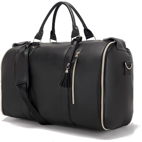 FUOCO Carry On Travel Bag, Large PU Leather Garment Duffle Bag for Women Men, Waterproof Convertible Garment Bags for Travel, 2 in 1 Hanging Suitcase Dress Suit Traveling Bag with 1 Year Warranty 