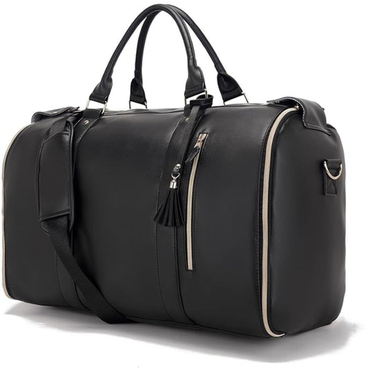 FUOCO Carry On Travel Bag, Large PU Leather Garment Duffle Bag for Women Men, Waterproof Convertible Garment Bags for Travel, 2 in 1 Hanging Suitcase Dress Suit Traveling Bag with 1 Year Warranty 