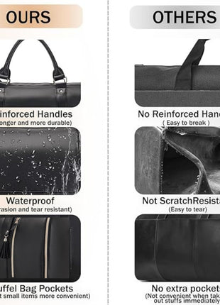 FUOCO Carry On Travel Bag, Large PU Leather Garment Duffle Bag for Women Men, Waterproof Convertible Garment Bags for Travel, 2 in 1 Hanging Suitcase Dress Suit Traveling Bag with 1 Year Warranty 