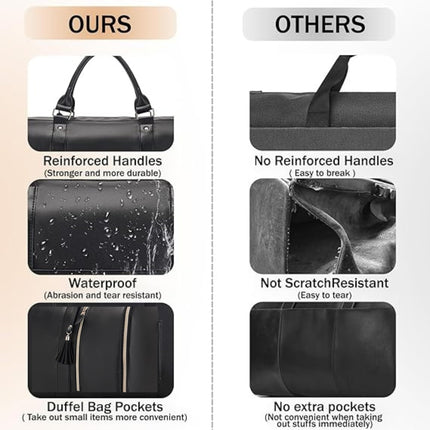 FUOCO Carry On Travel Bag, Large PU Leather Garment Duffle Bag for Women Men, Waterproof Convertible Garment Bags for Travel, 2 in 1 Hanging Suitcase Dress Suit Traveling Bag with 1 Year Warranty 