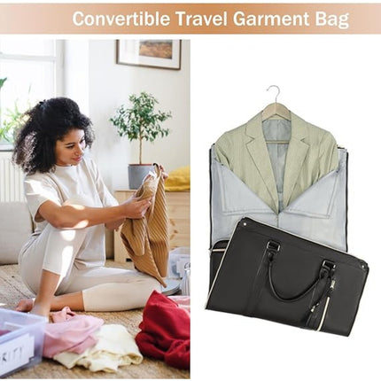 FUOCO Carry On Travel Bag, Large PU Leather Garment Duffle Bag for Women Men, Waterproof Convertible Garment Bags for Travel, 2 in 1 Hanging Suitcase Dress Suit Traveling Bag with 1 Year Warranty 