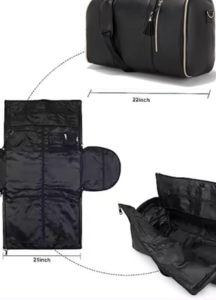 FUOCO Carry On Travel Bag, Large PU Leather Garment Duffle Bag for Women Men, Waterproof Convertible Garment Bags for Travel, 2 in 1 Hanging Suitcase Dress Suit Traveling Bag with 1 Year Warranty 