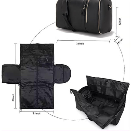 FUOCO Carry On Travel Bag, Large PU Leather Garment Duffle Bag for Women Men, Waterproof Convertible Garment Bags for Travel, 2 in 1 Hanging Suitcase Dress Suit Traveling Bag with 1 Year Warranty 
