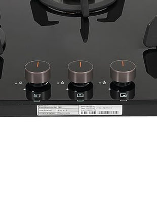 Faber 3 Burner 70cm Hob |Auto-Ignition| HOB PRIME HT703 CRS BR CI AI |Metal Knobs| Cast Iron Pan Support |Hob/Cooktop Hybrid| Black Glass Finish |5 Yr Warranty on Glass,Valve & 2 Yr on Burner by Faber 
