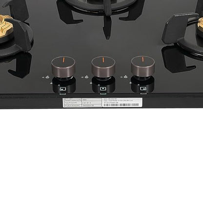 Faber 3 Burner 70cm Hob |Auto-Ignition| HOB PRIME HT703 CRS BR CI AI |Metal Knobs| Cast Iron Pan Support |Hob/Cooktop Hybrid| Black Glass Finish |5 Yr Warranty on Glass,Valve & 2 Yr on Burner by Faber 