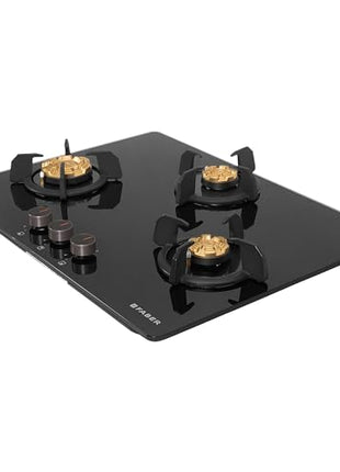Faber 3 Burner 70cm Hob |Auto-Ignition| HOB PRIME HT703 CRS BR CI AI |Metal Knobs| Cast Iron Pan Support |Hob/Cooktop Hybrid| Black Glass Finish |5 Yr Warranty on Glass,Valve & 2 Yr on Burner by Faber 