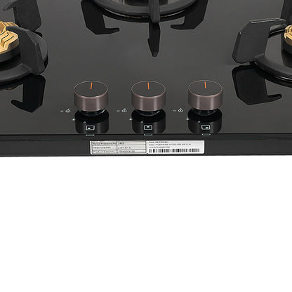 Faber 3 Burner 70cm Hob |Auto-Ignition| HOB PRIME HT703 CRS BR CI AI |Metal Knobs| Cast Iron Pan Support |Hob/Cooktop Hybrid| Black Glass Finish |5 Yr Warranty on Glass,Valve & 2 Yr on Burner by Faber 