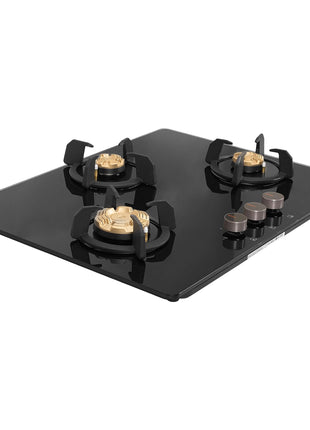 Faber 3 Burner 70cm Hob |Auto-Ignition| HOB PRIME HT703 CRS BR CI AI |Metal Knobs| Cast Iron Pan Support |Hob/Cooktop Hybrid| Black Glass Finish |5 Yr Warranty on Glass,Valve & 2 Yr on Burner by Faber 