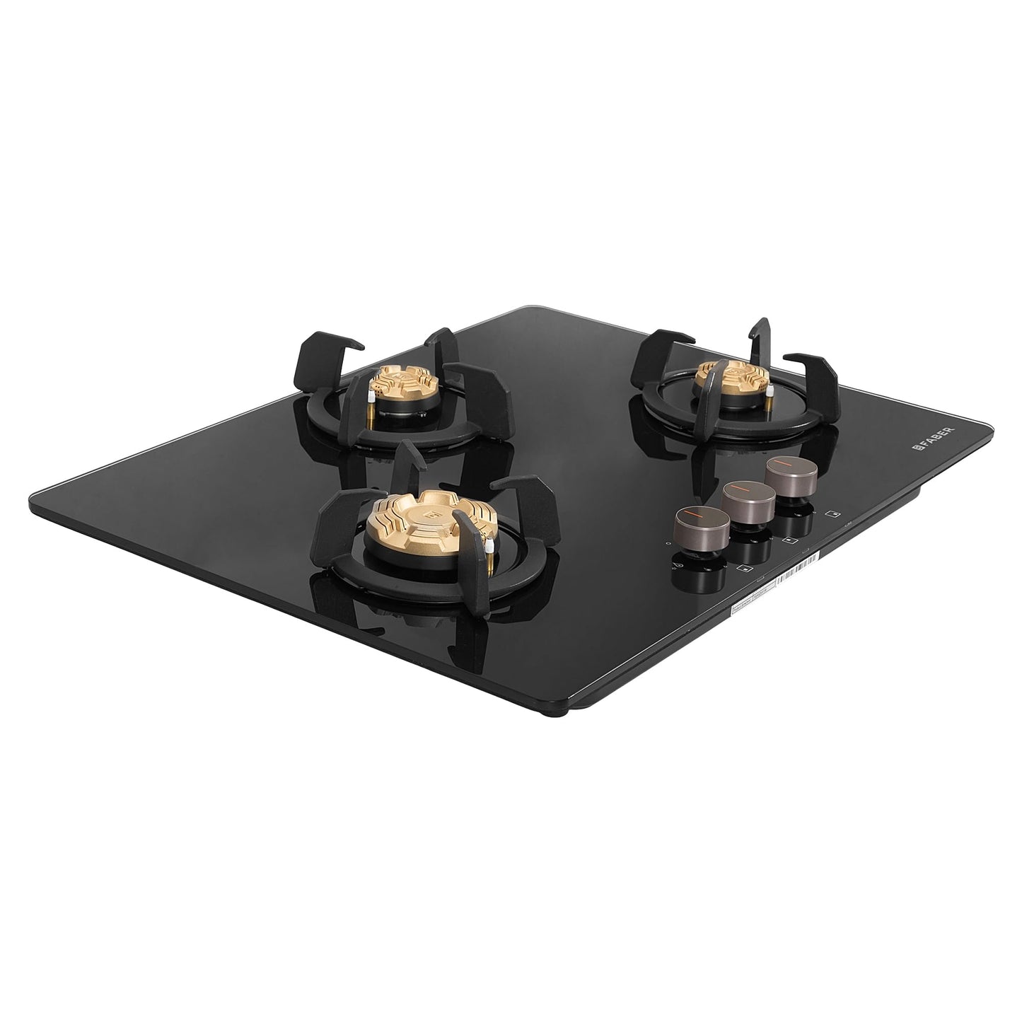 Faber 3 Burner 70cm Hob |Auto-Ignition| HOB PRIME HT703 CRS BR CI AI |Metal Knobs| Cast Iron Pan Support |Hob/Cooktop Hybrid| Black Glass Finish |5 Yr Warranty on Glass,Valve & 2 Yr on Burner by Faber 