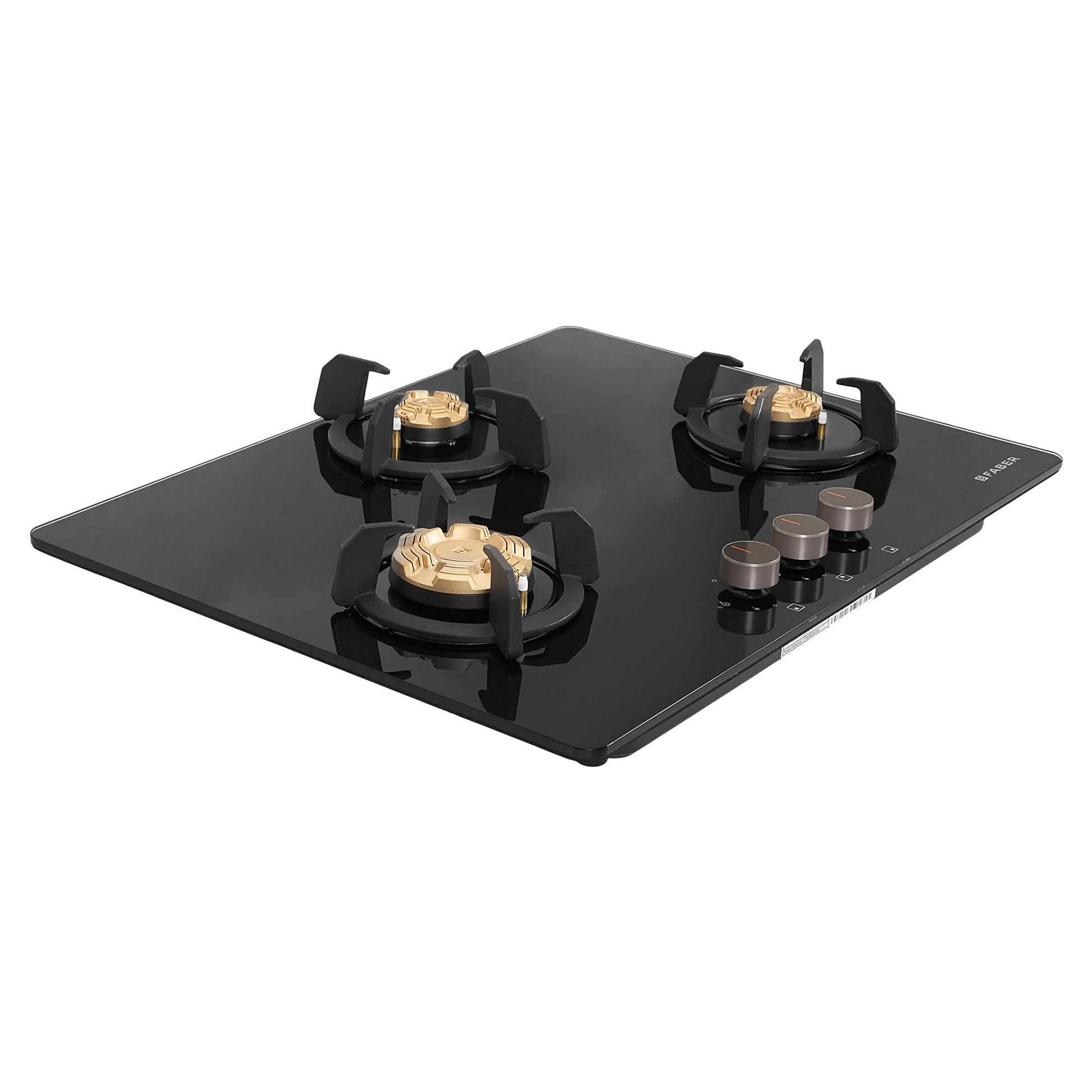 Faber 3 Burner 70cm Hob |Auto-Ignition| HOB PRIME HT703 CRS BR CI AI |Metal Knobs| Cast Iron Pan Support |Hob/Cooktop Hybrid| Black Glass Finish |5 Yr Warranty on Glass,Valve & 2 Yr on Burner by Faber 