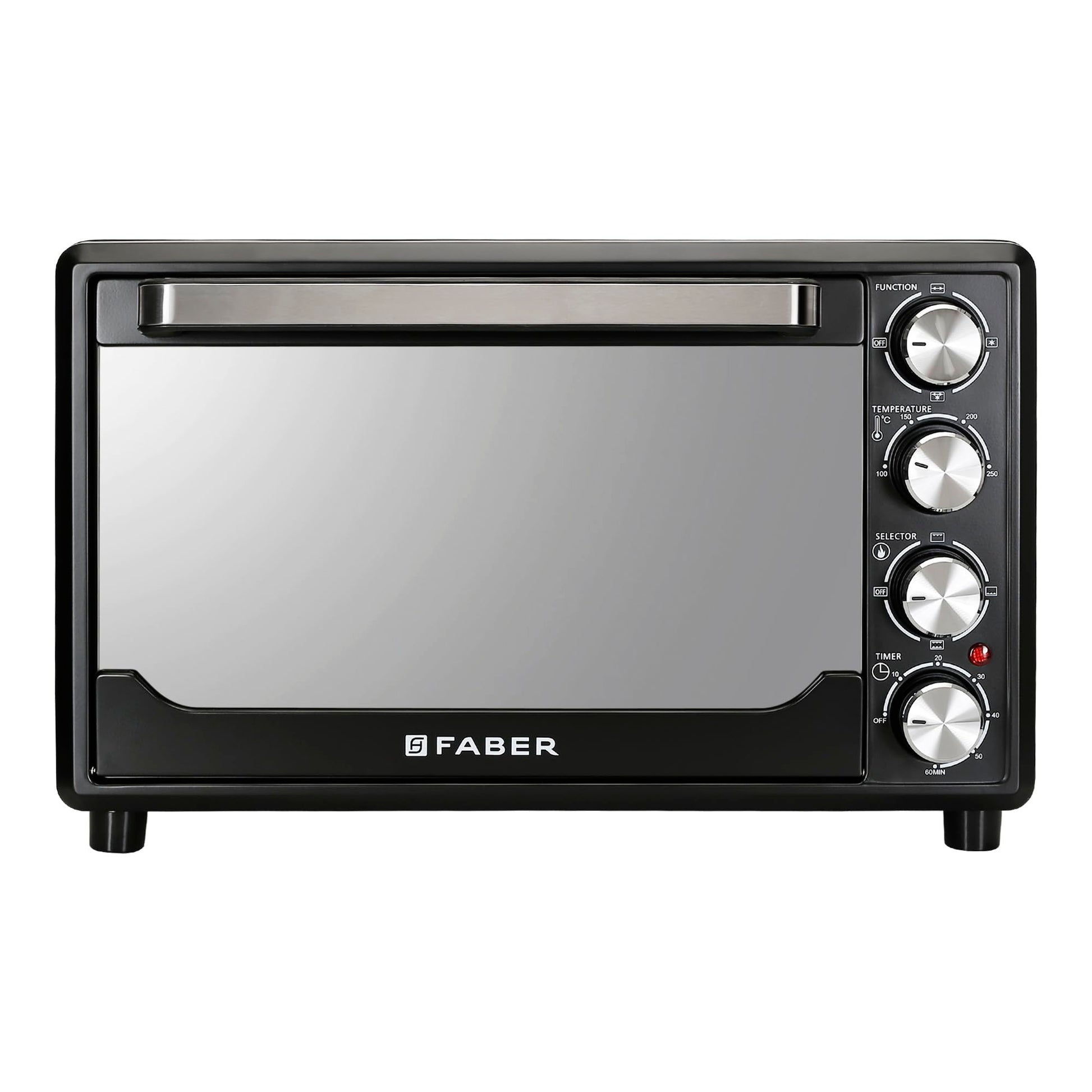 Faber 34L Double Glazed 1600W OTG|Bake, Toast, Roast, Grill|6 Functions, Upper & Lower Heating, Rotisserie, 360° Convection,Crumb Tray, Double Glaze Glass|Bake Plate, Pizza Plate, Silicon Gloves|Black 