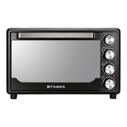Faber 34L Double Glazed 1600W OTG|Bake, Toast, Roast, Grill|6 Functions, Upper & Lower Heating, Rotisserie, 360° Convection,Crumb Tray, Double Glaze Glass|Bake Plate, Pizza Plate, Silicon Gloves|Black 