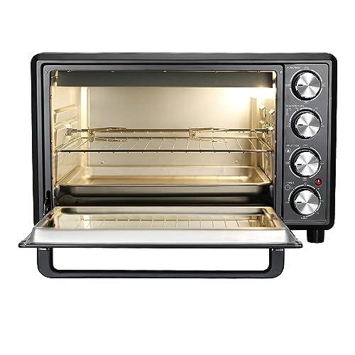Faber 34L Double Glazed 1600W OTG|Bake, Toast, Roast, Grill|6 Functions, Upper & Lower Heating, Rotisserie, 360° Convection,Crumb Tray, Double Glaze Glass|Bake Plate, Pizza Plate, Silicon Gloves|Black 