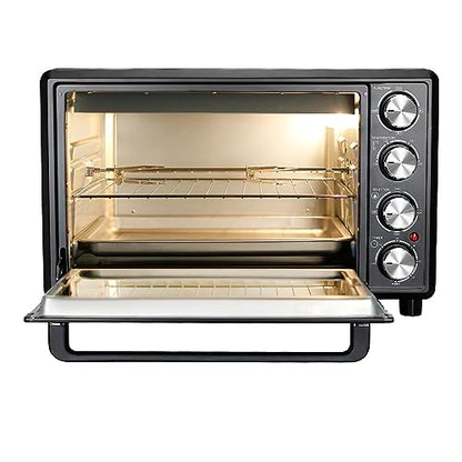 Faber 34L Double Glazed 1600W OTG|Bake, Toast, Roast, Grill|6 Functions, Upper & Lower Heating, Rotisserie, 360° Convection,Crumb Tray, Double Glaze Glass|Bake Plate, Pizza Plate, Silicon Gloves|Black 