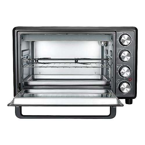 Faber 34L Double Glazed 1600W OTG|Bake, Toast, Roast, Grill|6 Functions, Upper & Lower Heating, Rotisserie, 360° Convection,Crumb Tray, Double Glaze Glass|Bake Plate, Pizza Plate, Silicon Gloves|Black 