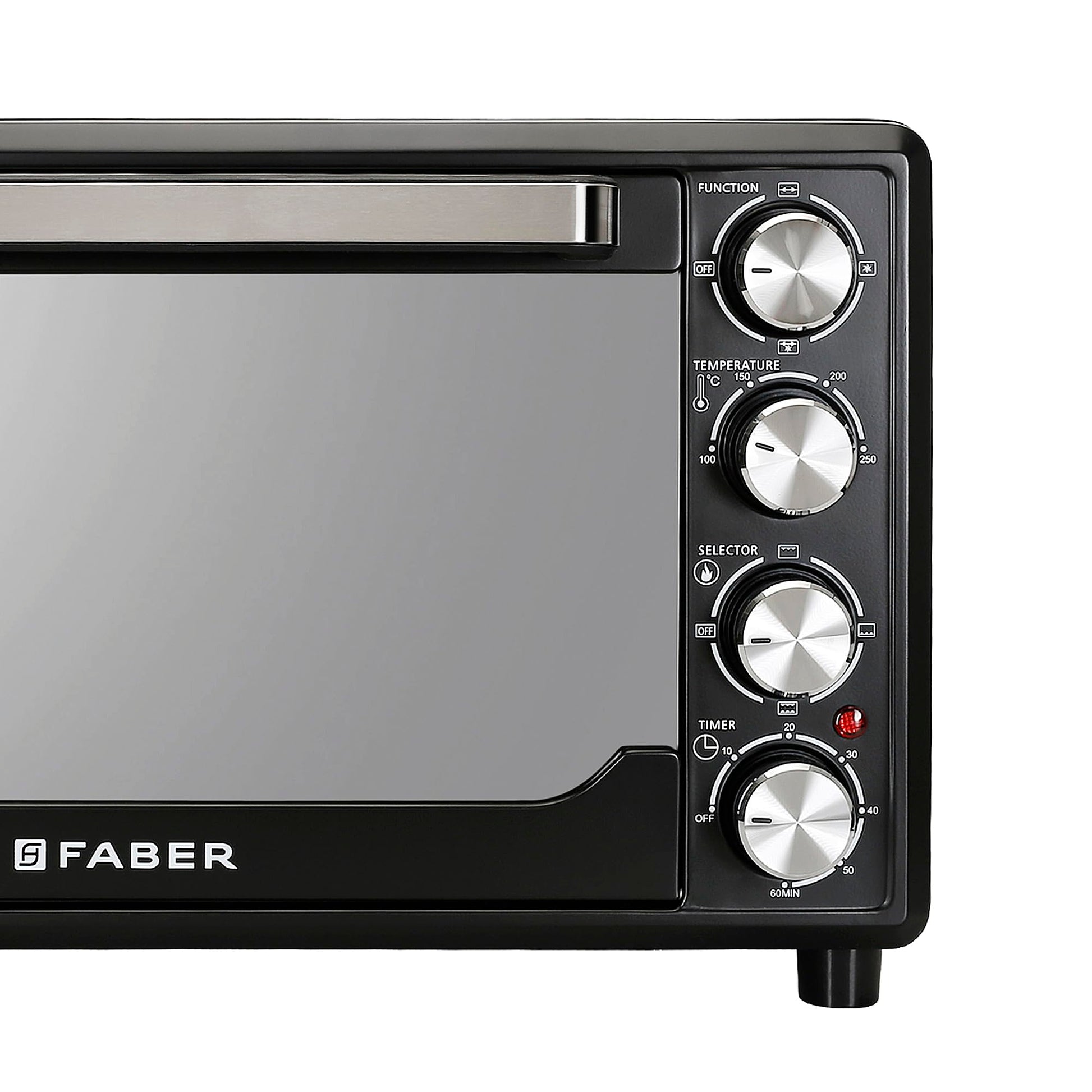 Faber 34L Double Glazed 1600W OTG|Bake, Toast, Roast, Grill|6 Functions, Upper & Lower Heating, Rotisserie, 360° Convection,Crumb Tray, Double Glaze Glass|Bake Plate, Pizza Plate, Silicon Gloves|Black 