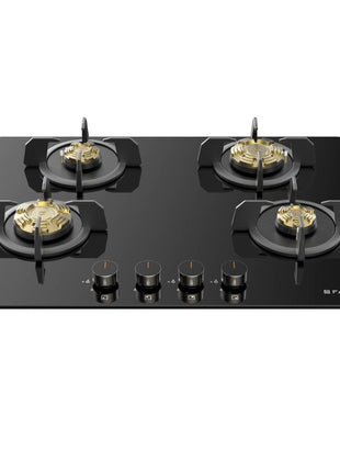 Faber 4 Burner 70Cm HOB |Auto Ignition| HOB PRIME HT704 CRS BR CI AI |Metal Knobs| Cast Iron Pan Support |HOB/Cooktop Hybrid| Black Glass Finish |5 Yrs Warranty On Glass & Valve | 2 Yrs On Burner 