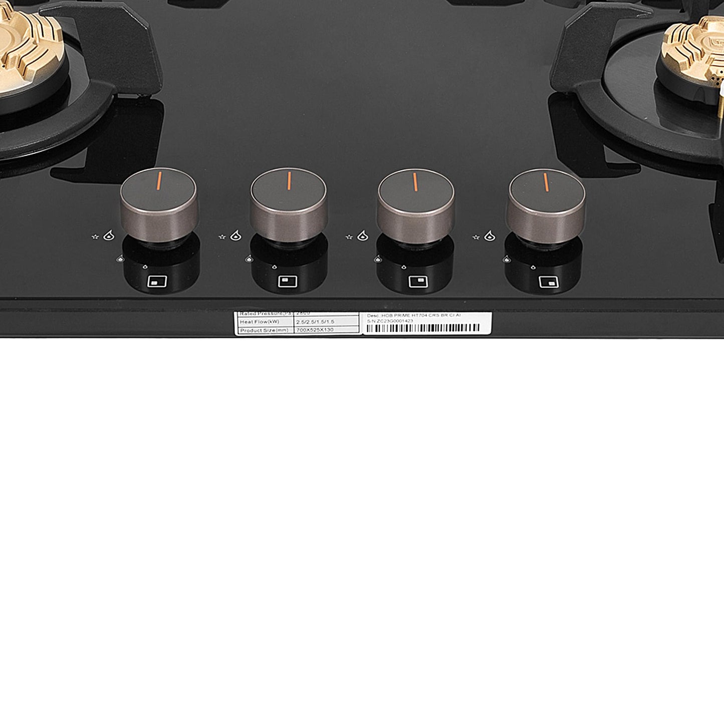 Faber 4 Burner 70Cm HOB |Auto Ignition| HOB PRIME HT704 CRS BR CI AI |Metal Knobs| Cast Iron Pan Support |HOB/Cooktop Hybrid| Black Glass Finish |5 Yrs Warranty On Glass & Valve | 2 Yrs On Burner 