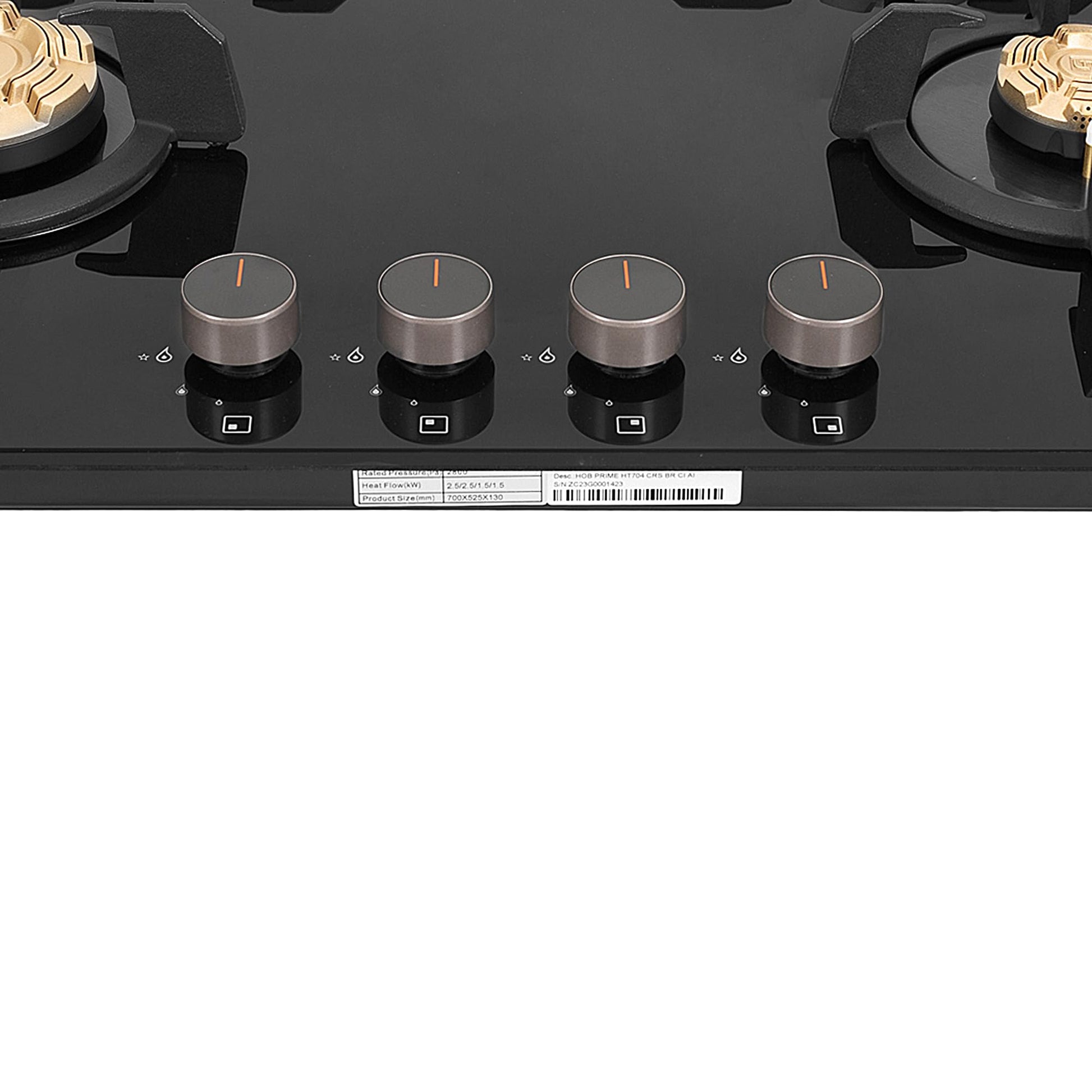 Faber 4 Burner 70Cm HOB |Auto Ignition| HOB PRIME HT704 CRS BR CI AI |Metal Knobs| Cast Iron Pan Support |HOB/Cooktop Hybrid| Black Glass Finish |5 Yrs Warranty On Glass & Valve | 2 Yrs On Burner 