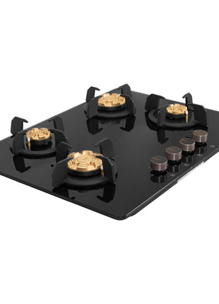 Faber 4 Burner 70Cm HOB |Auto Ignition| HOB PRIME HT704 CRS BR CI AI |Metal Knobs| Cast Iron Pan Support |HOB/Cooktop Hybrid| Black Glass Finish |5 Yrs Warranty On Glass & Valve | 2 Yrs On Burner 