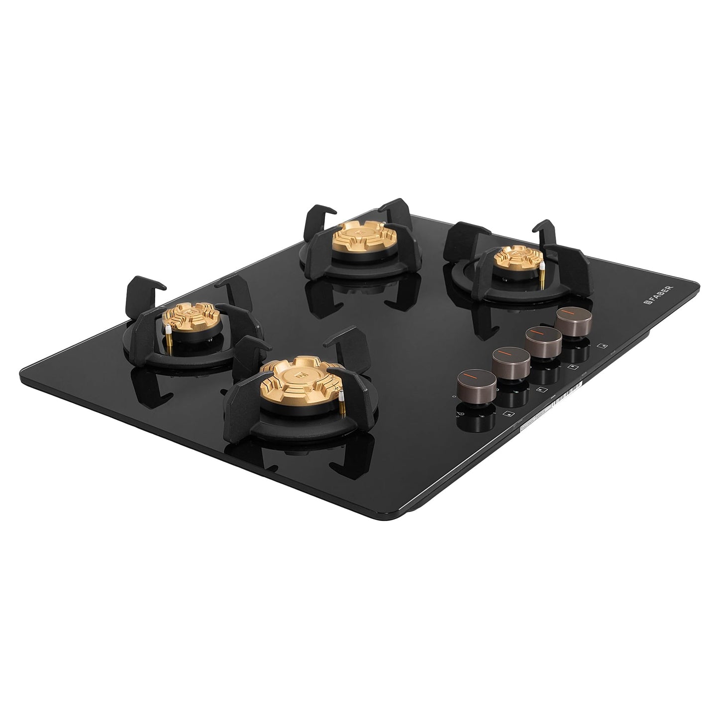 Faber 4 Burner 70Cm HOB |Auto Ignition| HOB PRIME HT704 CRS BR CI AI |Metal Knobs| Cast Iron Pan Support |HOB/Cooktop Hybrid| Black Glass Finish |5 Yrs Warranty On Glass & Valve | 2 Yrs On Burner 