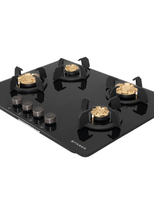 Faber 4 Burner 70Cm HOB |Auto Ignition| HOB PRIME HT704 CRS BR CI AI |Metal Knobs| Cast Iron Pan Support |HOB/Cooktop Hybrid| Black Glass Finish |5 Yrs Warranty On Glass & Valve | 2 Yrs On Burner 