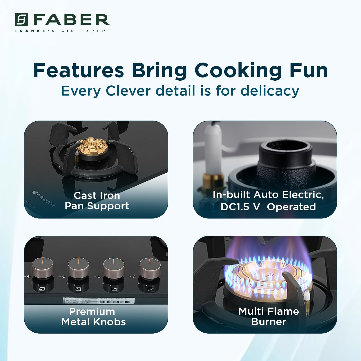 Faber 4 Burner 70Cm HOB |Auto Ignition| HOB PRIME HT704 CRS BR CI AI |Metal Knobs| Cast Iron Pan Support |HOB/Cooktop Hybrid| Black Glass Finish |5 Yrs Warranty On Glass & Valve | 2 Yrs On Burner 