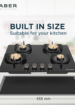 Faber 4 Burner 70Cm HOB |Auto Ignition| HOB PRIME HT704 CRS BR CI AI |Metal Knobs| Cast Iron Pan Support |HOB/Cooktop Hybrid| Black Glass Finish |5 Yrs Warranty On Glass & Valve | 2 Yrs On Burner 
