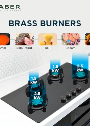 Faber 4 Burner 90Cm HOB |Auto Ignition| HOB PRIME HT904 CRS BR CI AI |Metal Knobs| Cast Iron Pan Support|HOB/Cooktop Hybrid|Black Glass Finish |5 Yrs Warranty On Glass,Valve & 2 Yrs On Burner 